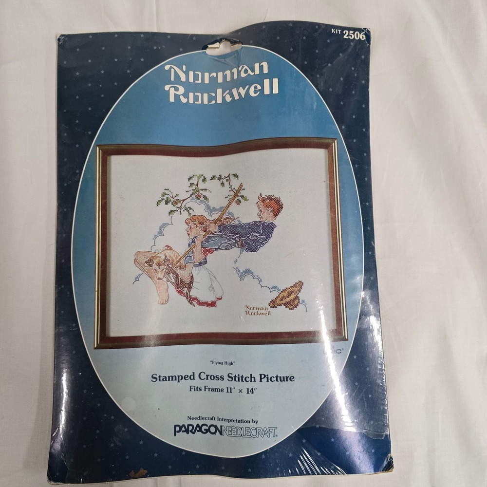 Norman Rockwell Flying High Stamped Cross Stitch Kit Paragon Needlecraft Vintage